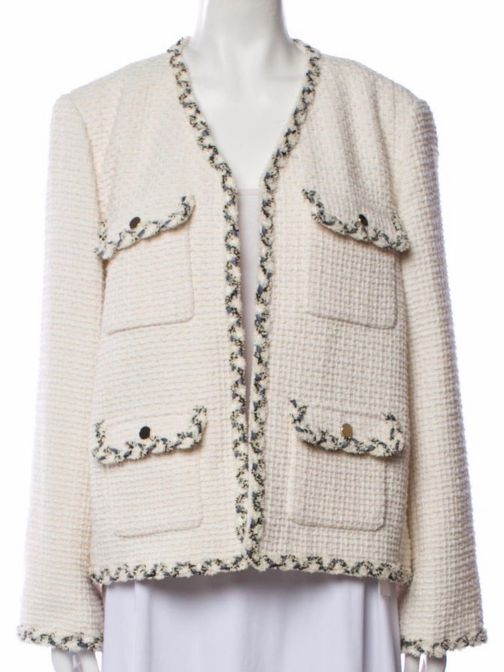 kate spade Cream Bouclé Fringe-Trim Pocket Blazer